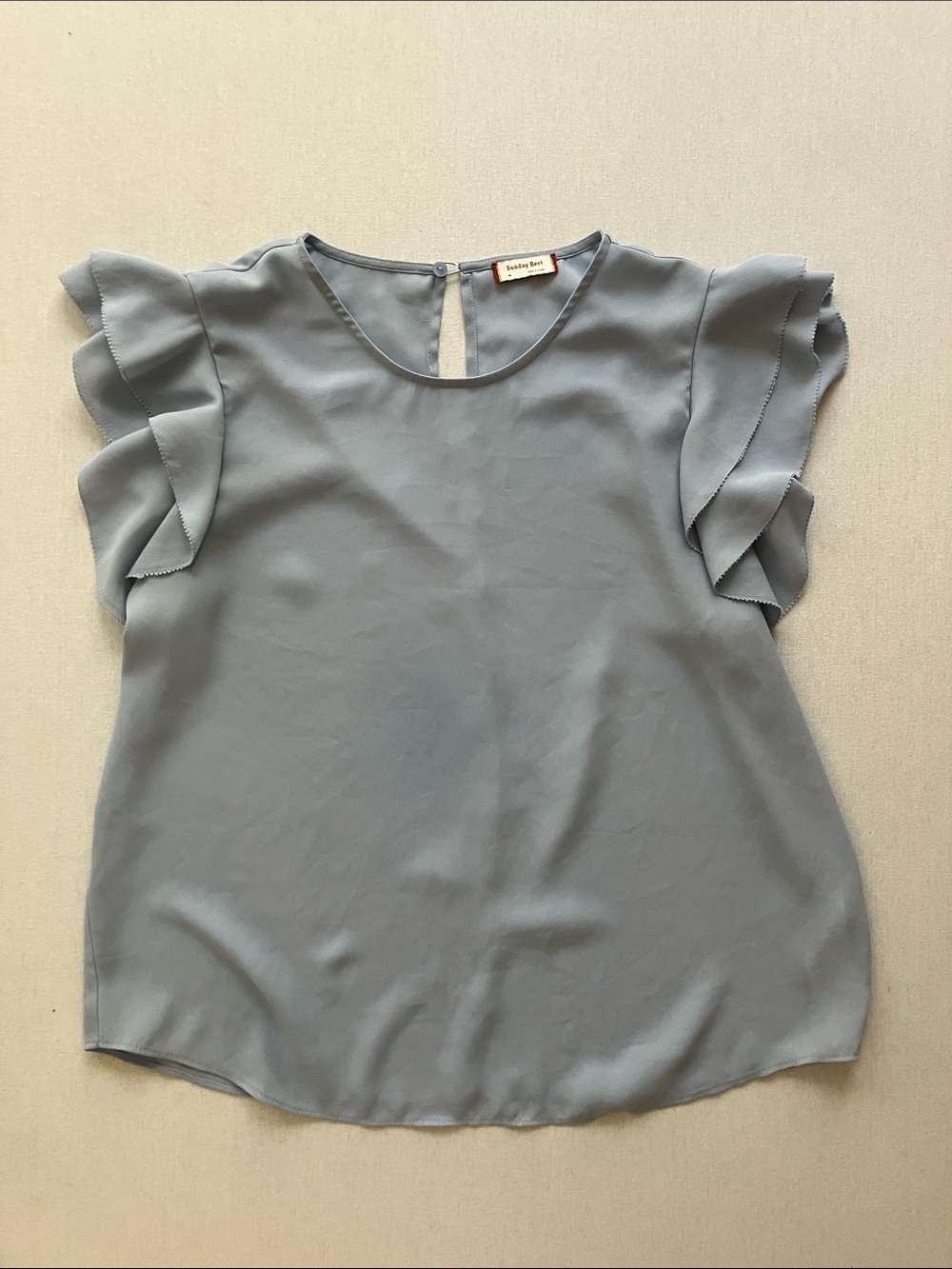 Sunday Best Dusty Blue Ruffle Sleeve Blouse
